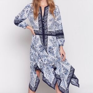 NWT Joie Silk Cyntia Scarf Blue and White Paisley Print Handkerchief Dress SZ XS